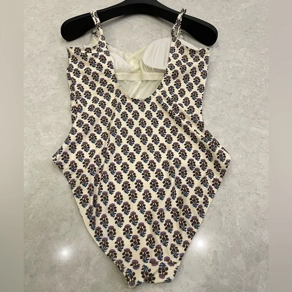 Tory Burch Floral Print One-Piece Swimsuit in Purple Bloom Size M - Picture 12 of 13